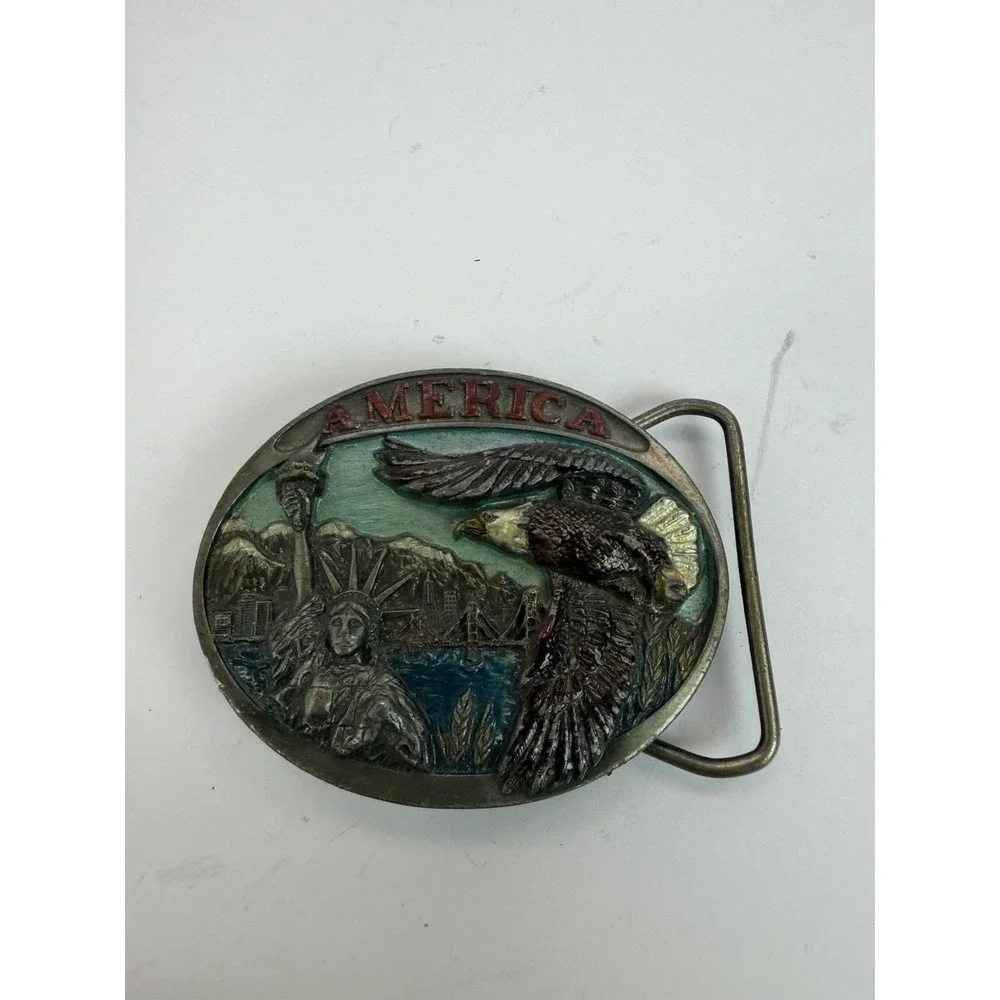 America Statue of Liberty Bald Eagle Golden State Bridge 1985 C+J Belt Buckle